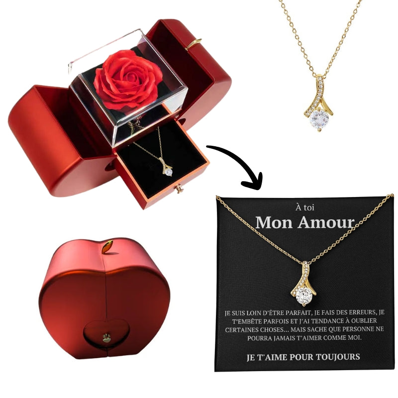 Coffret rose infinie avec collier et message secret "À toi mon amour"