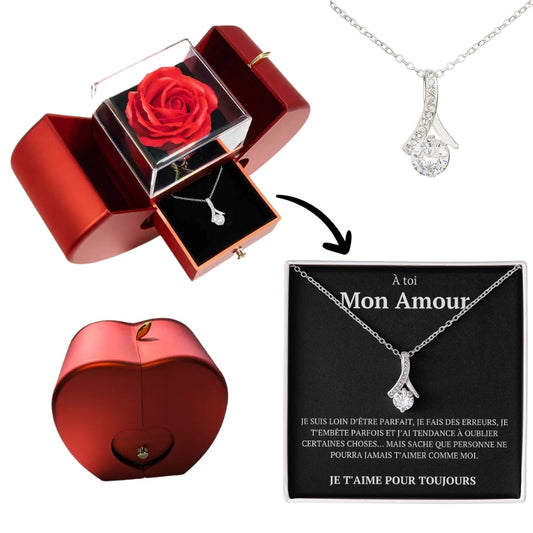 Coffret rose infinie avec collier et message secret "À toi mon amour"
