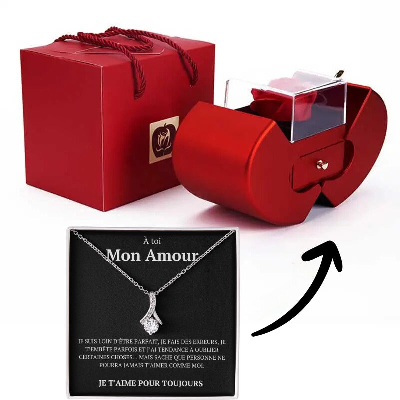 Coffret rose infinie avec collier et message secret "À toi mon amour"