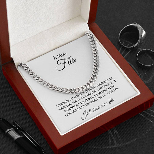Chaine en maille avec message d'amour "À mon fils - Je serai toujours là pour toi"