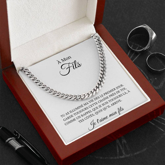 Chaine en maille avec message d'amour "À mon fils - tu as illuminé ma vie"
