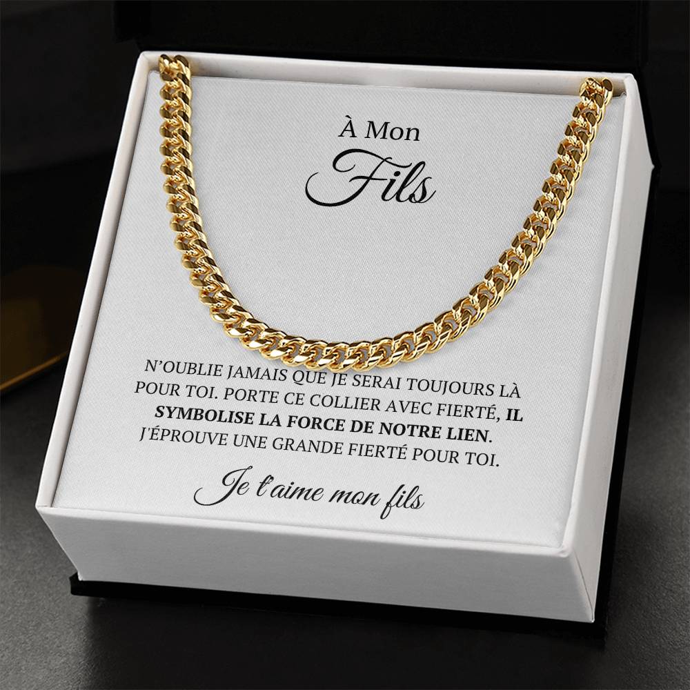 Chaine en maille avec message d'amour "À mon fils - Je serai toujours là pour toi"