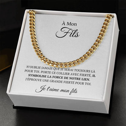 Chaine en maille avec message d'amour "À mon fils - Je serai toujours là pour toi"