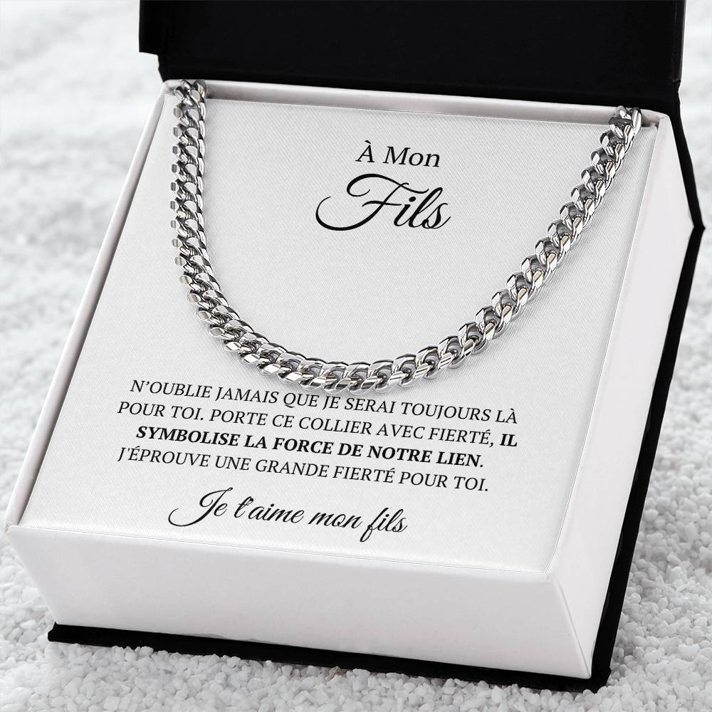 Chaine en maille avec message d'amour "À mon fils - Je serai toujours là pour toi"