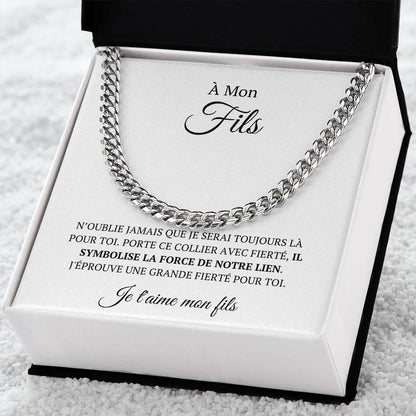 Chaine en maille avec message d'amour "À mon fils - Je serai toujours là pour toi"