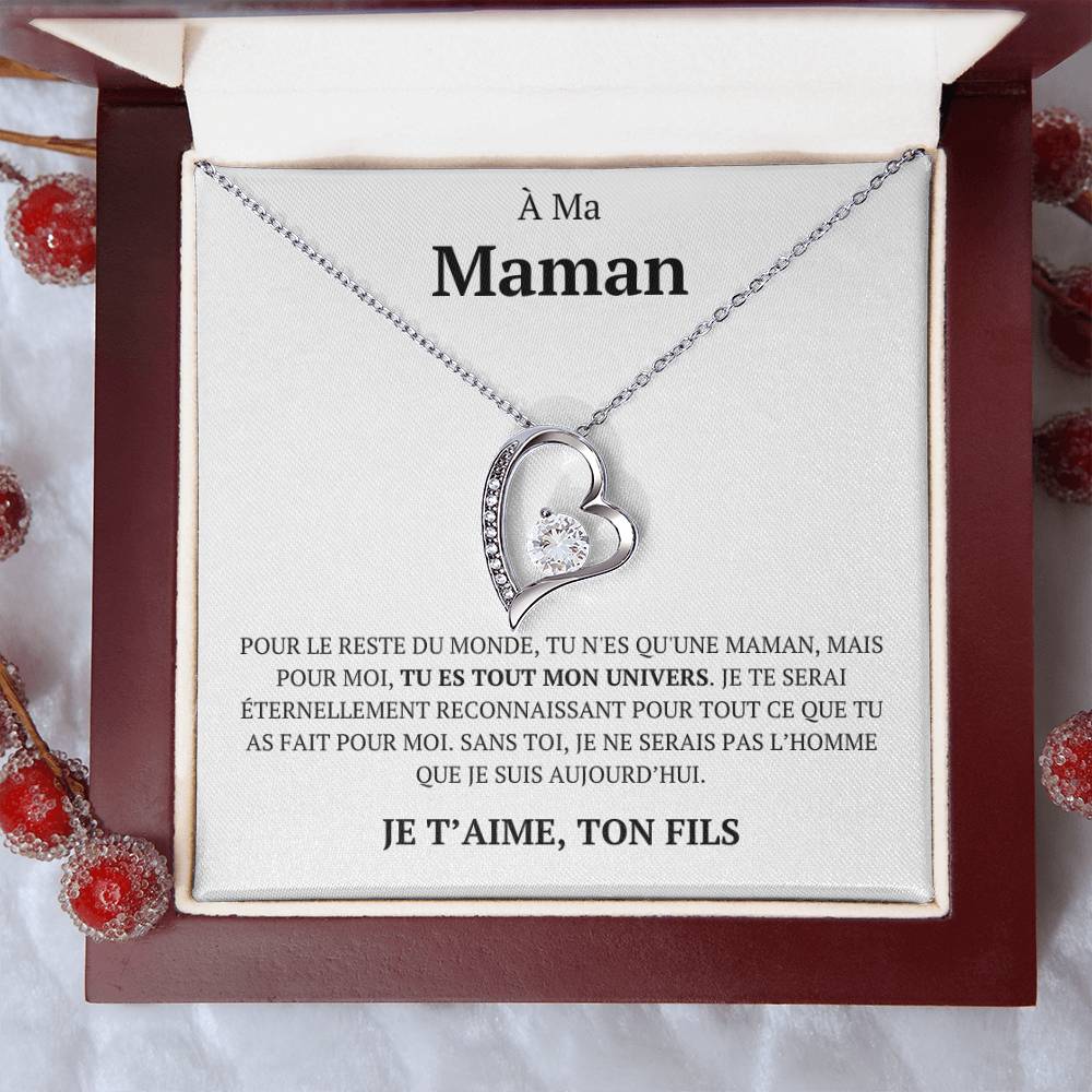 Collier d'amour "À ma maman, pour le reste du monde, ton fils"
