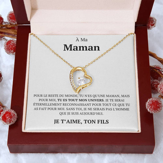 Collier d'amour "À ma maman, pour le reste du monde, ton fils"