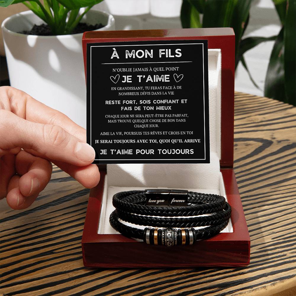 Bracelet avec message d'amour "À mon fils - n'oublie jamais que"